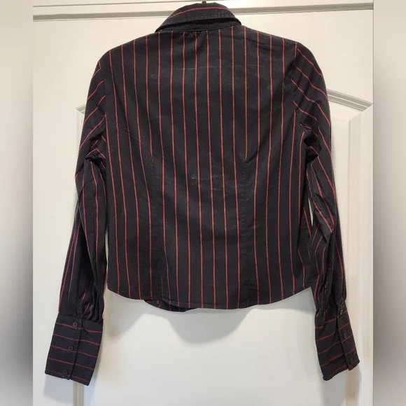 QUIZZ STRETCH WOMEN'S BLACK WITH RED STRIPES BLOUSE SIZE M - Picture 5 of 5
